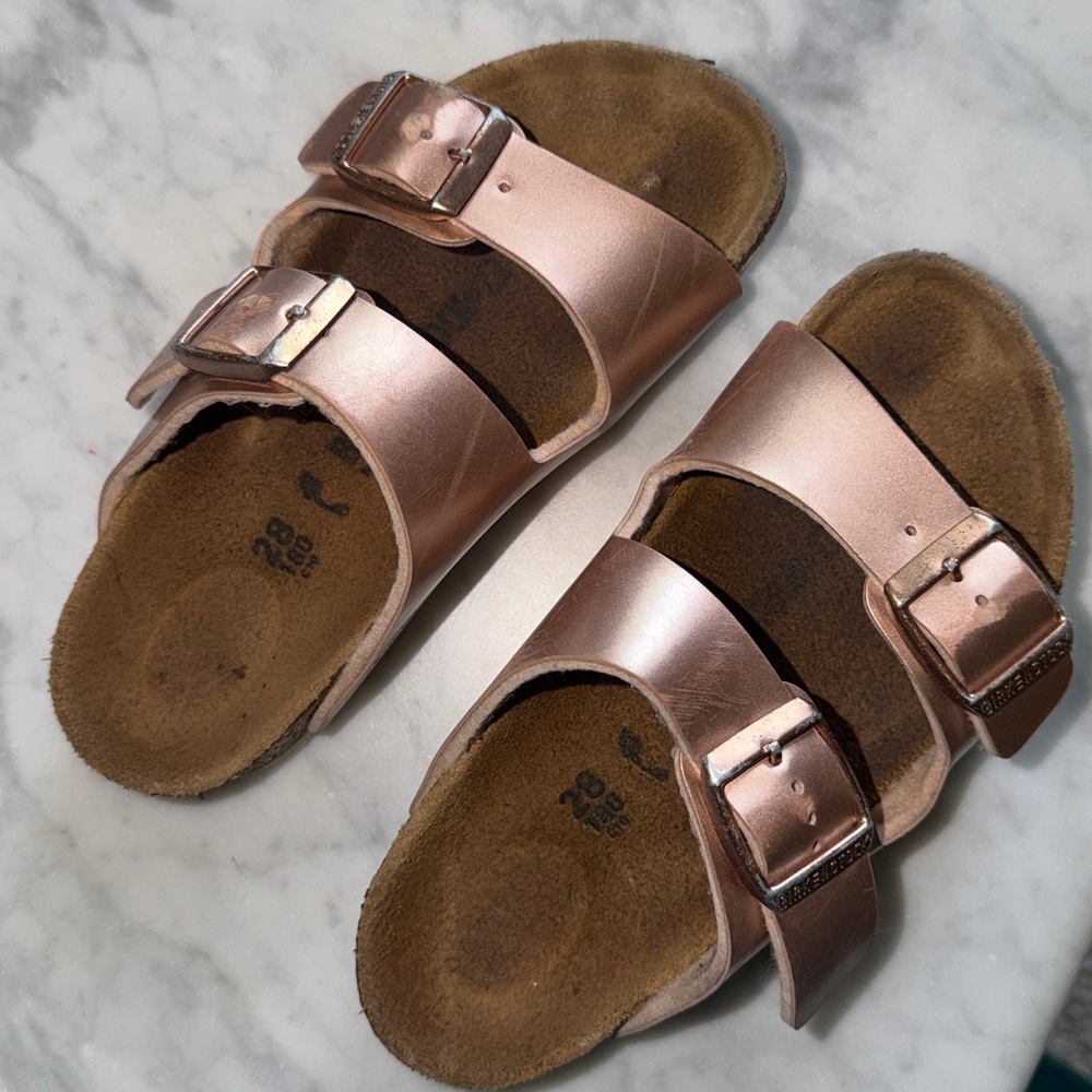Birkenstock Kids Metallic Rose Sandals with Dual Buckles size 10